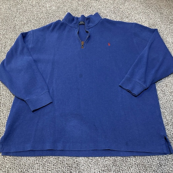 POLO RALPH LAUREN XXL Bright Cobalt Blue Mesh Knit 1/4 Quarter Zip R $138 - Picture 2 of 6